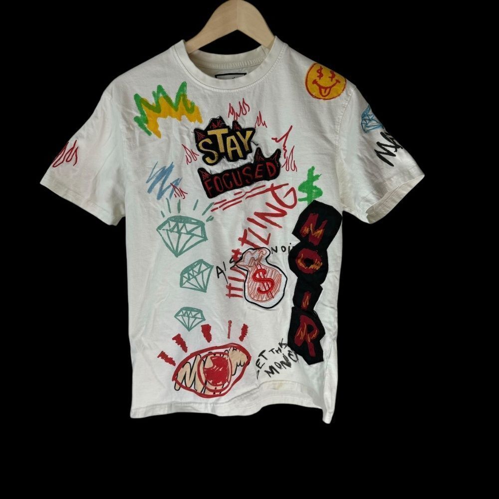Maison Noir White Stay Focused Authentic Men's Short Sleeve Tee Shirt Sz M‎